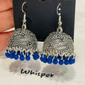 Blue Bead Oxidized Jhumka Earrings