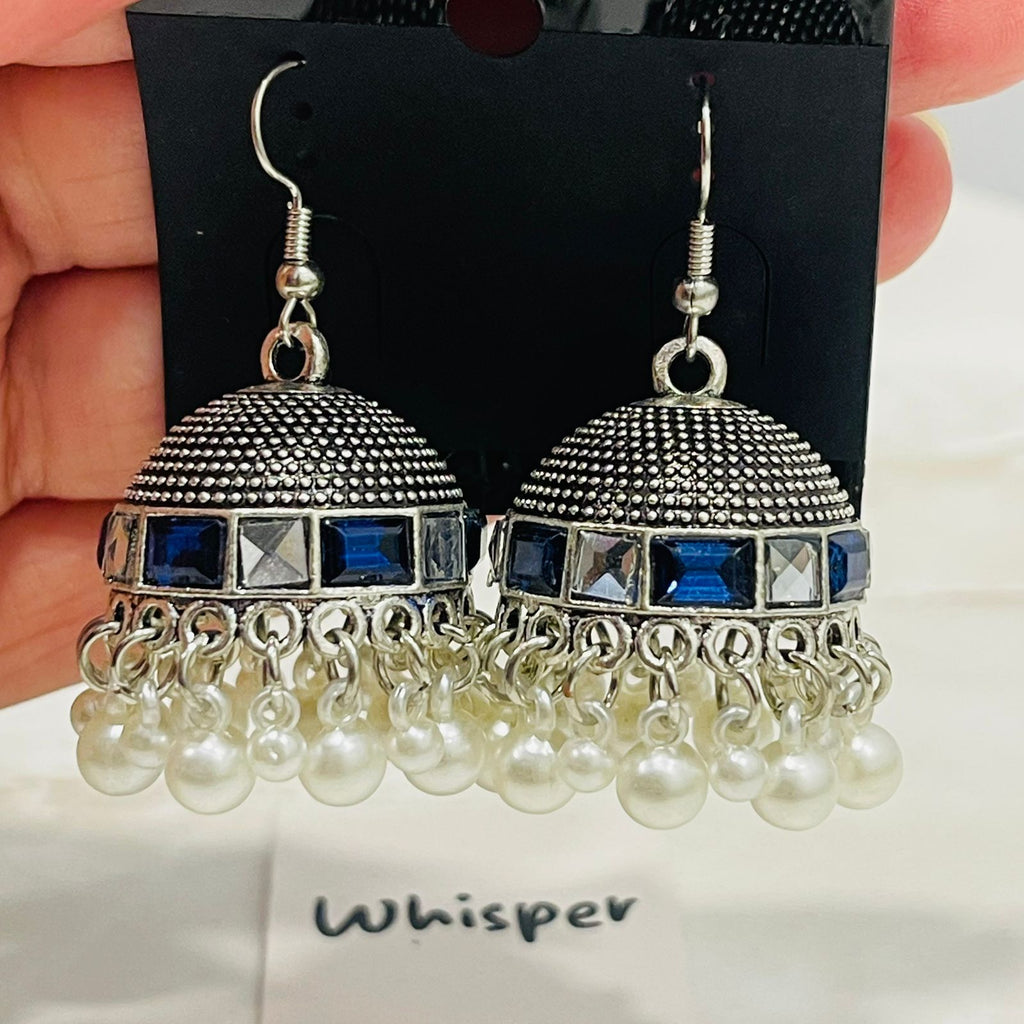 Sapphire Pearl Jhumka Earrings