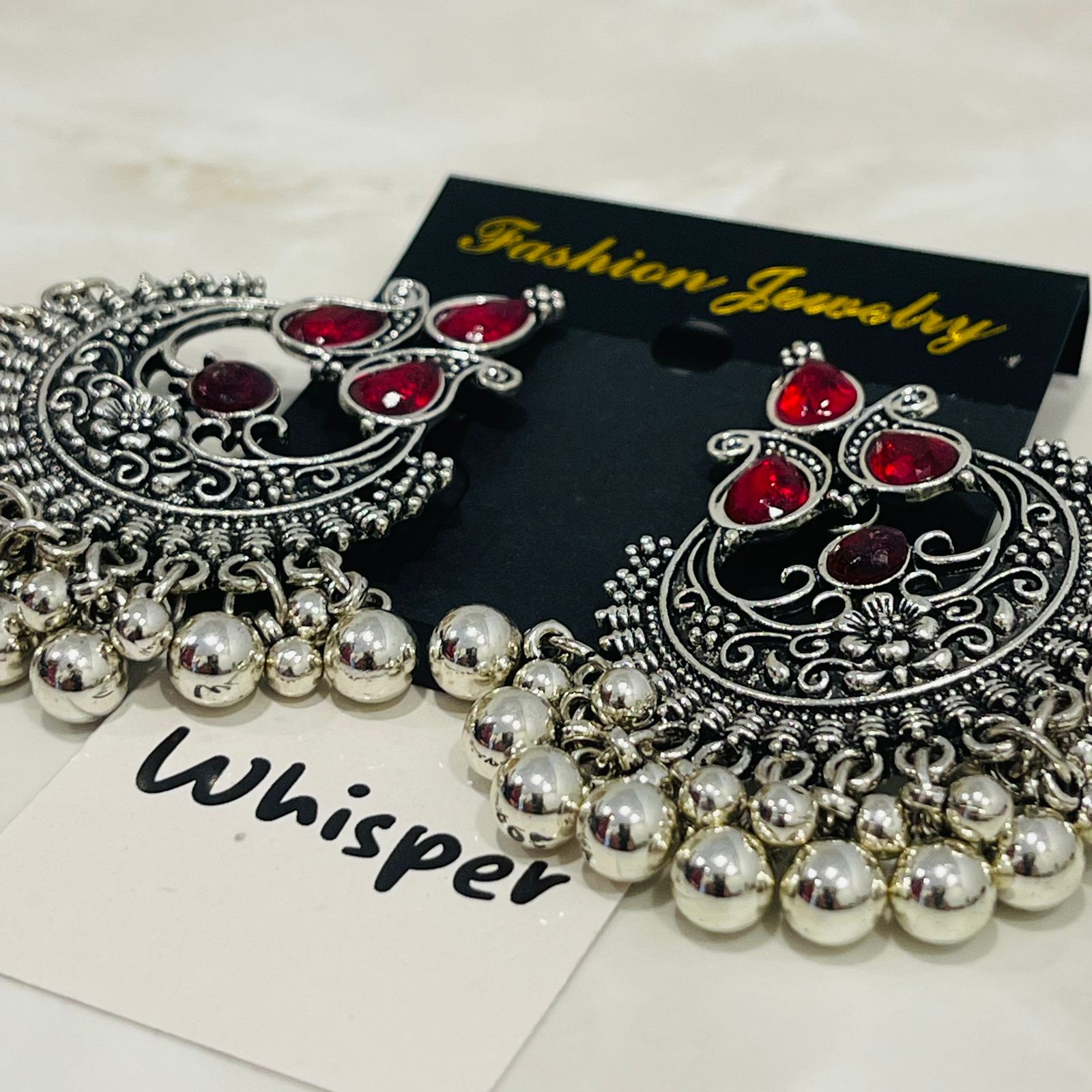 Ruby Oxidized Chandbali Earrings