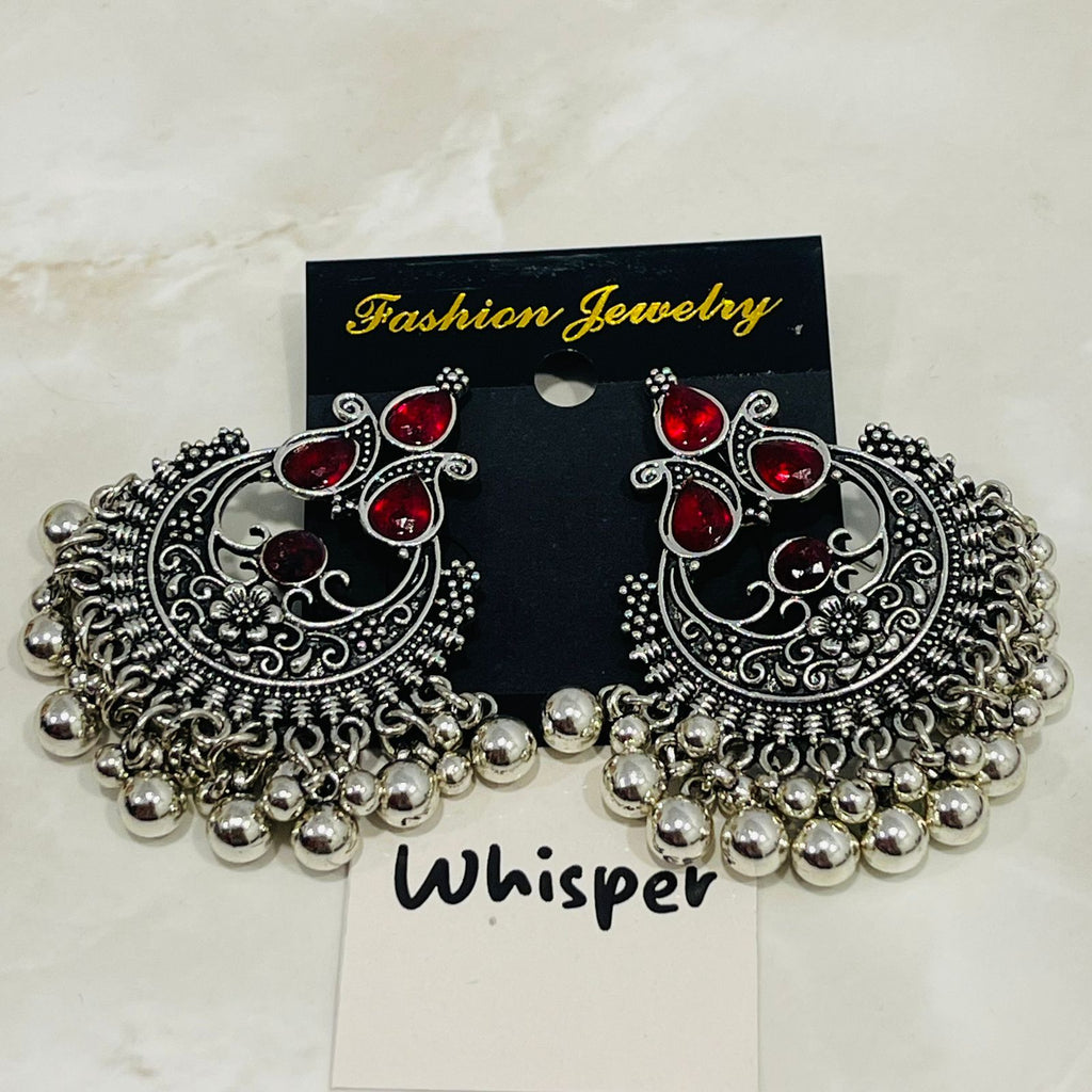 Ruby Oxidized Chandbali Earrings