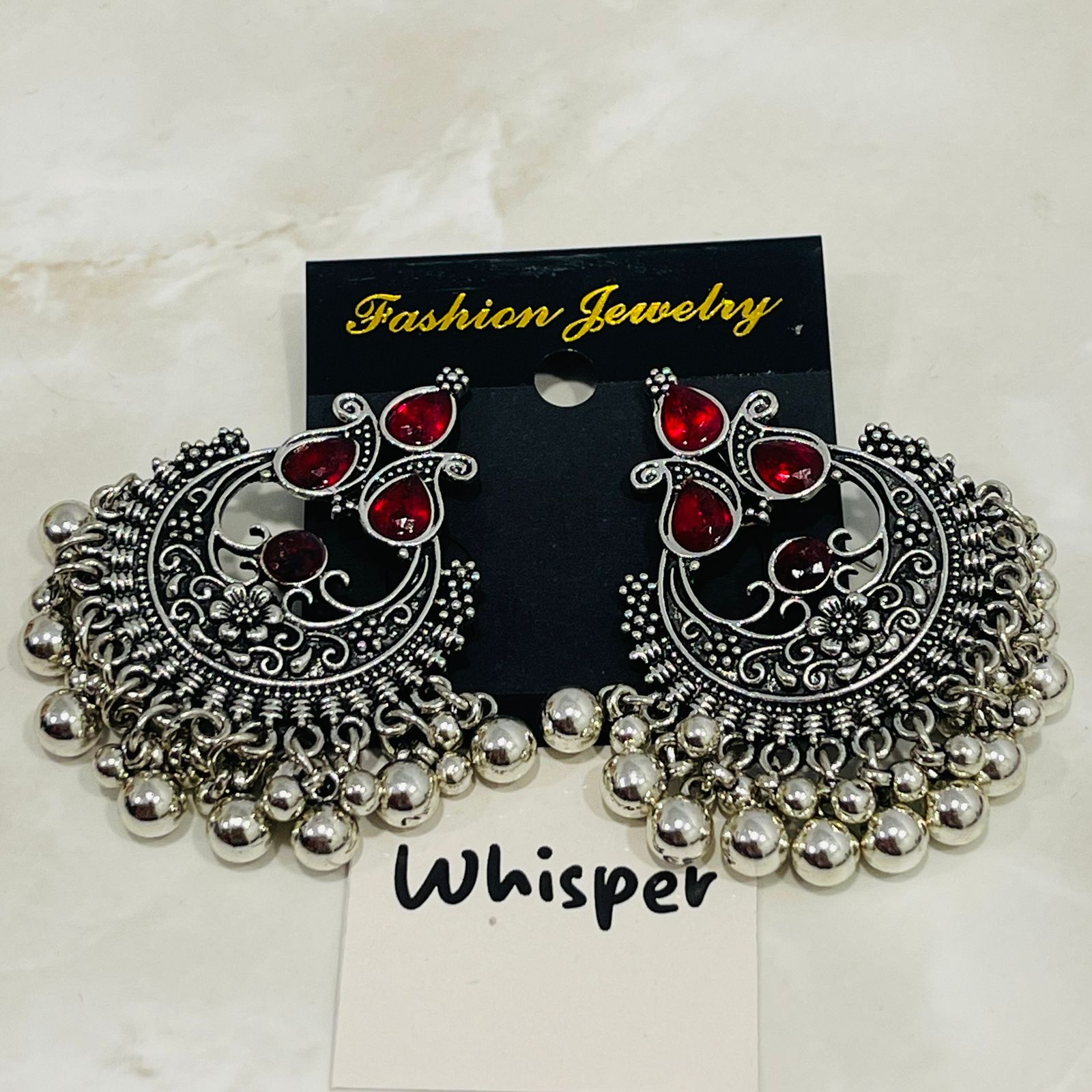 Ruby Oxidized Chandbali Earrings