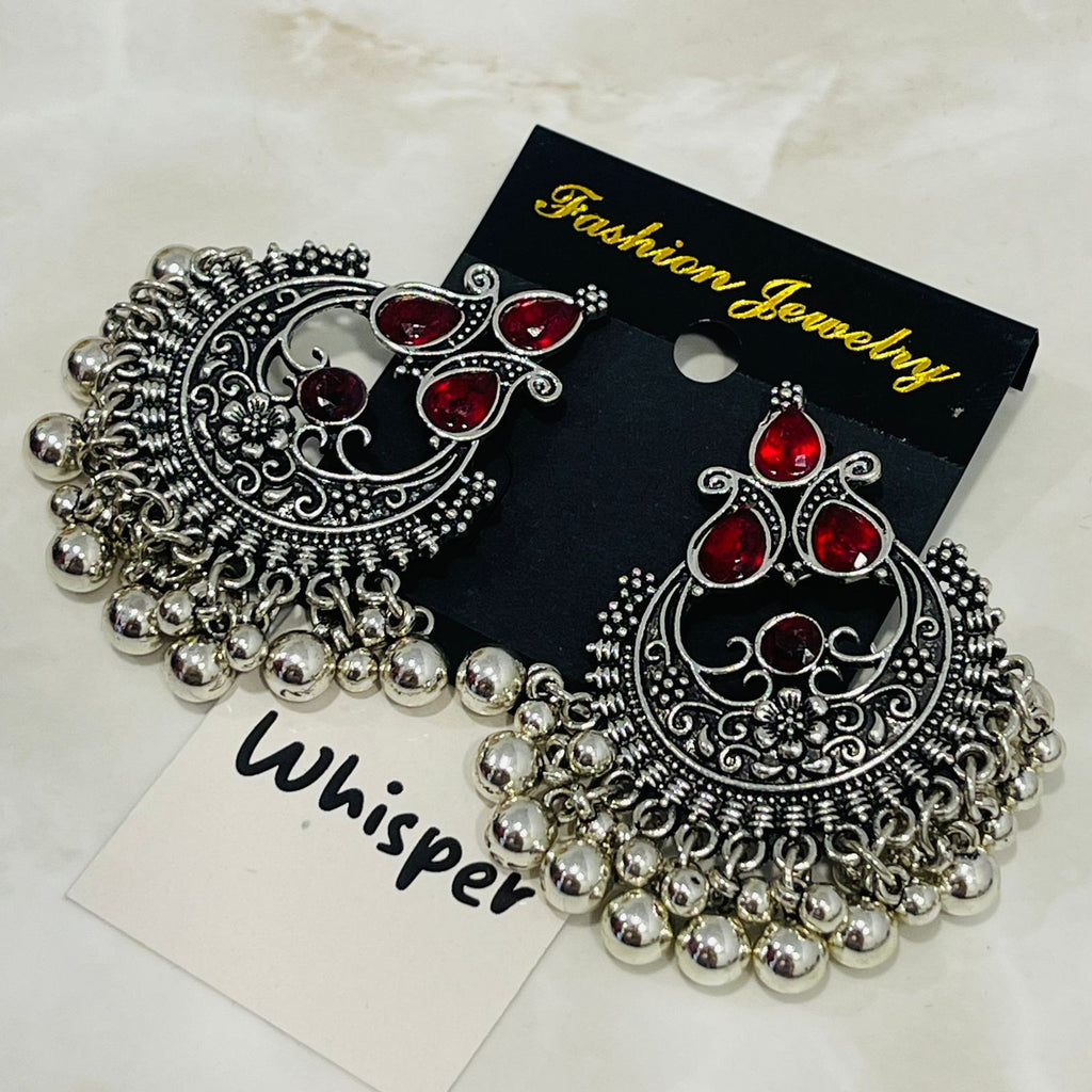 Ruby Oxidized Chandbali Earrings