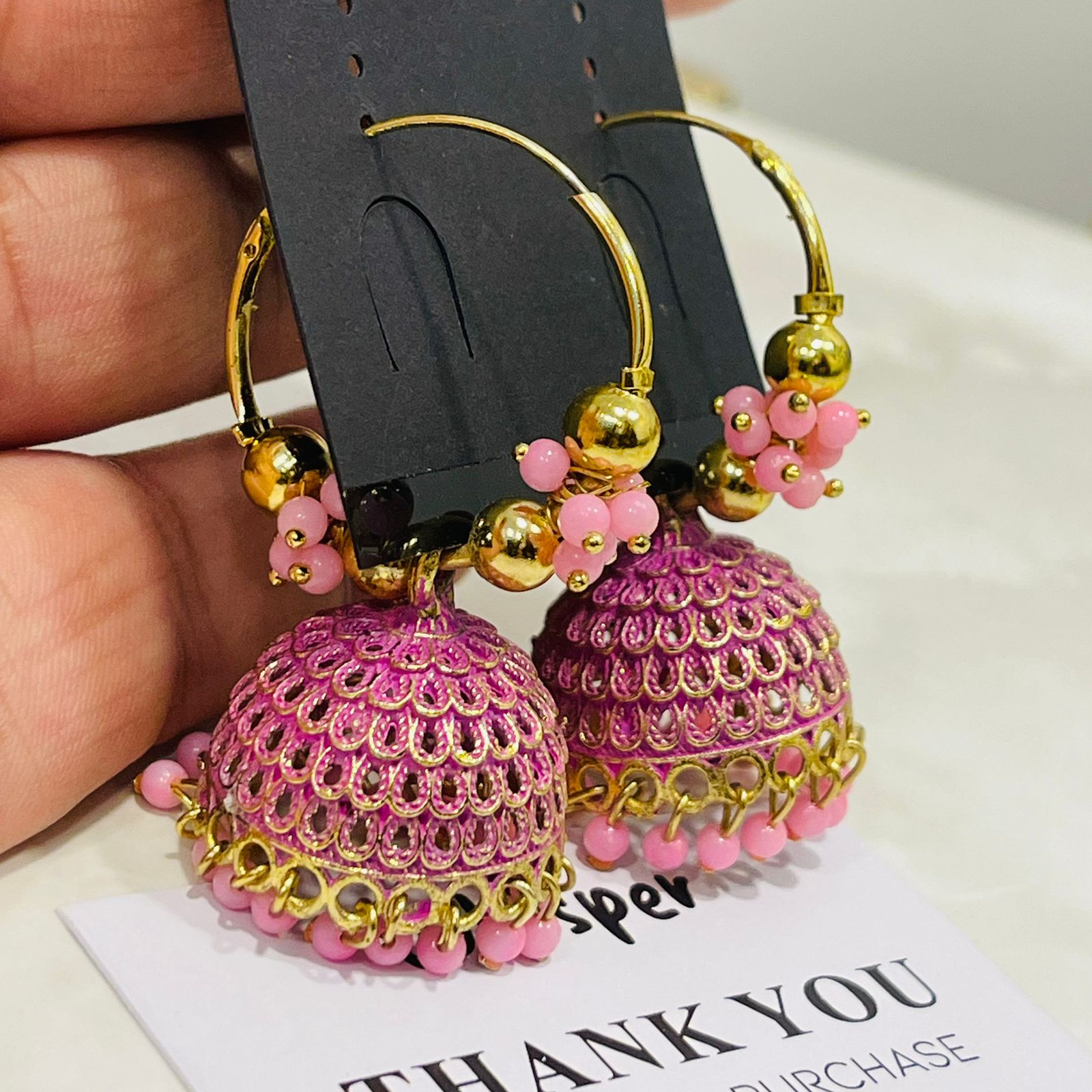 Pink Jhumka Hoops