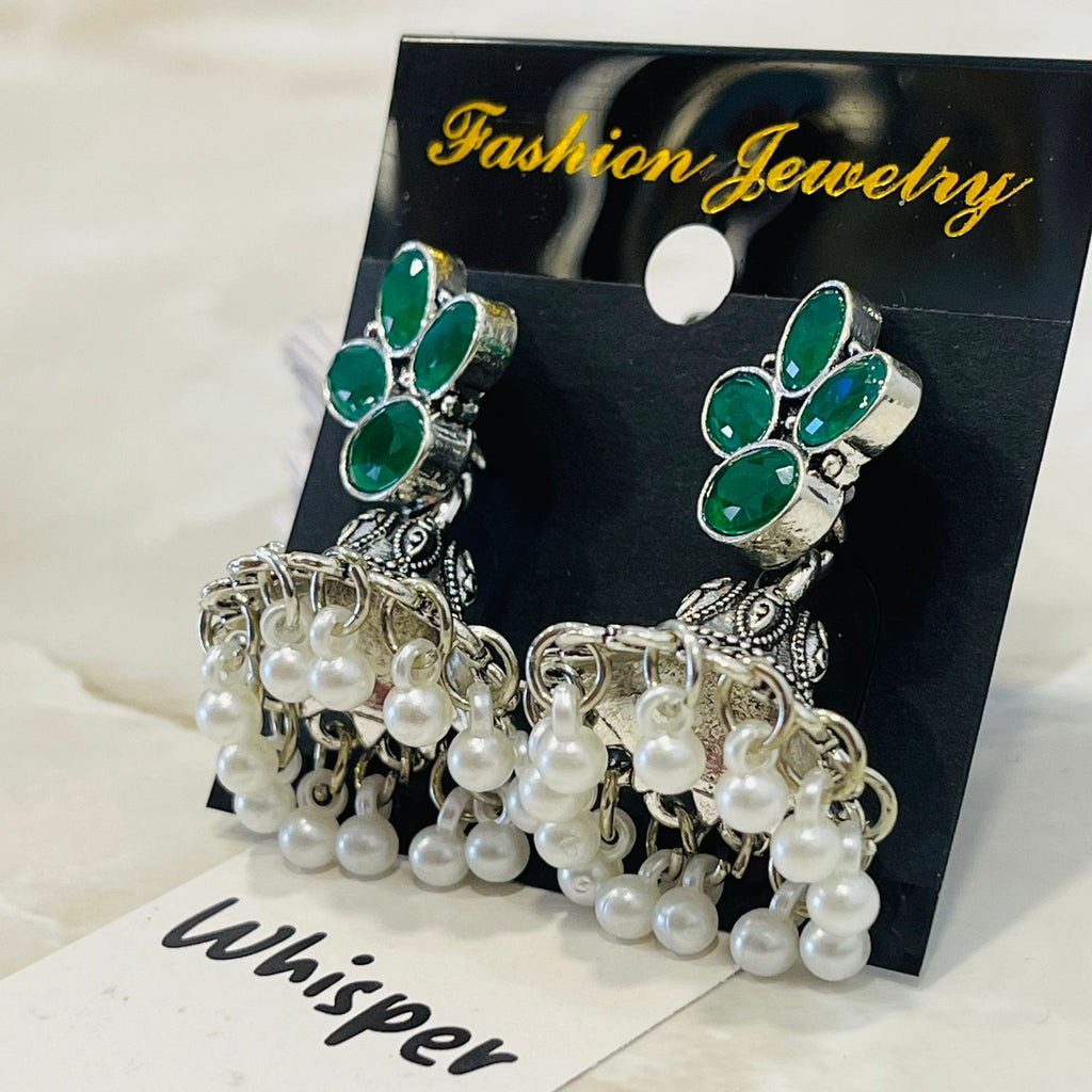 Emerald Green Stone Oxidized Jhumka