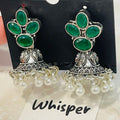 Emerald Green Stone Oxidized Jhumka