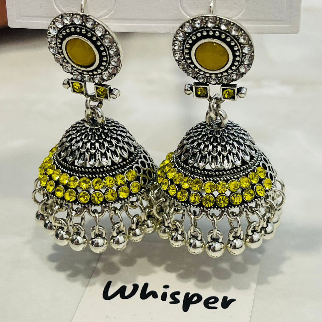 yellow Stone Oxidized Jhumka Earrings
