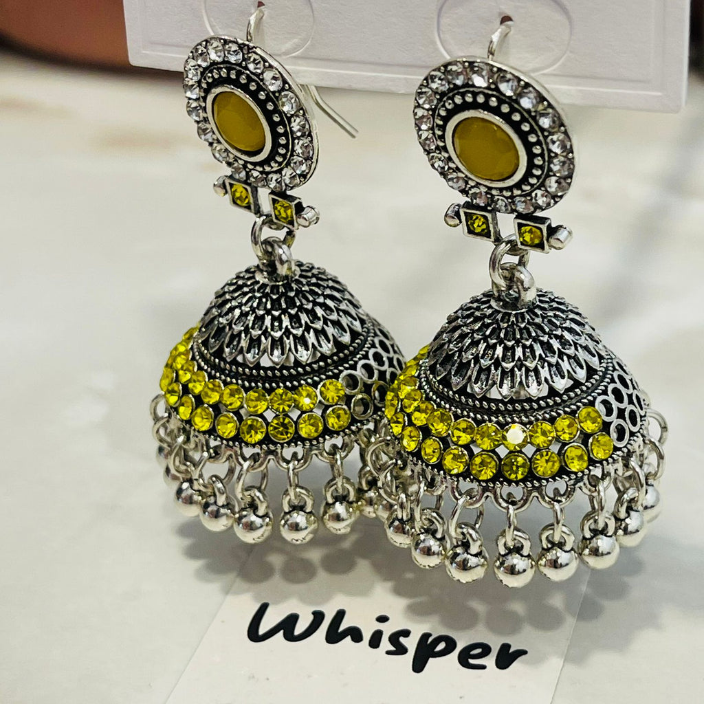 yellow Stone Oxidized Jhumka Earrings