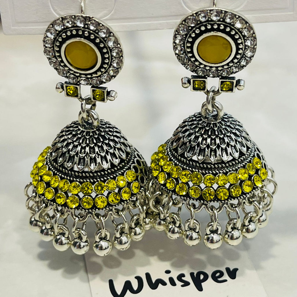 yellow Stone Oxidized Jhumka Earrings