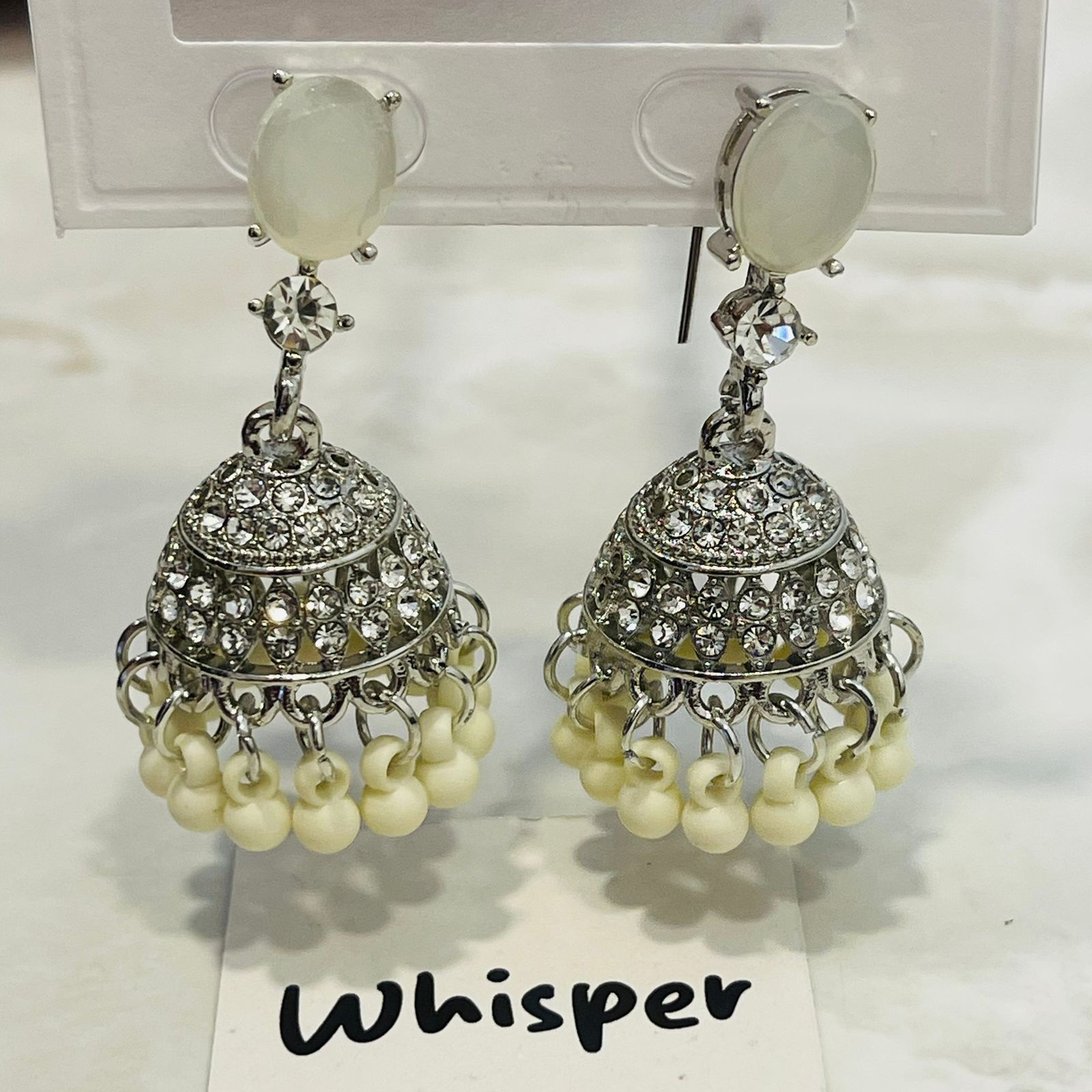 White Stone Crystal Jhumka