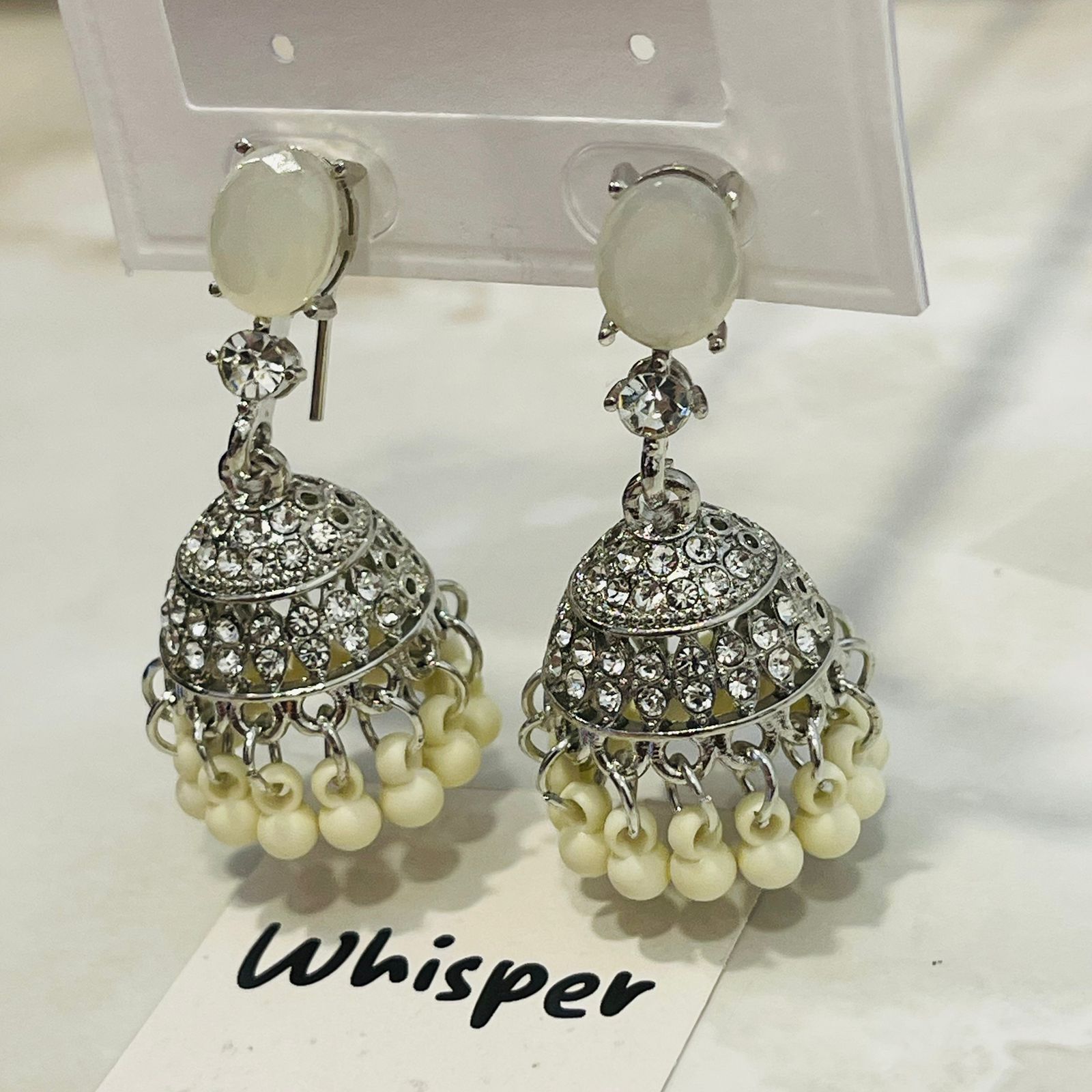 White Stone Crystal Jhumka