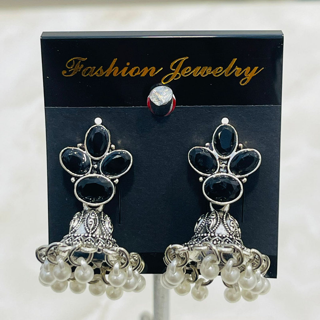 Black Stone Oxidized Jhumka Earrings