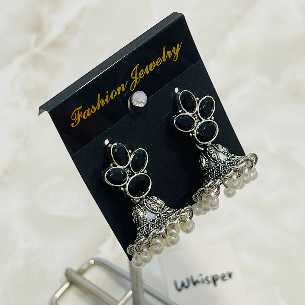 Black Stone Oxidized Jhumka Earrings