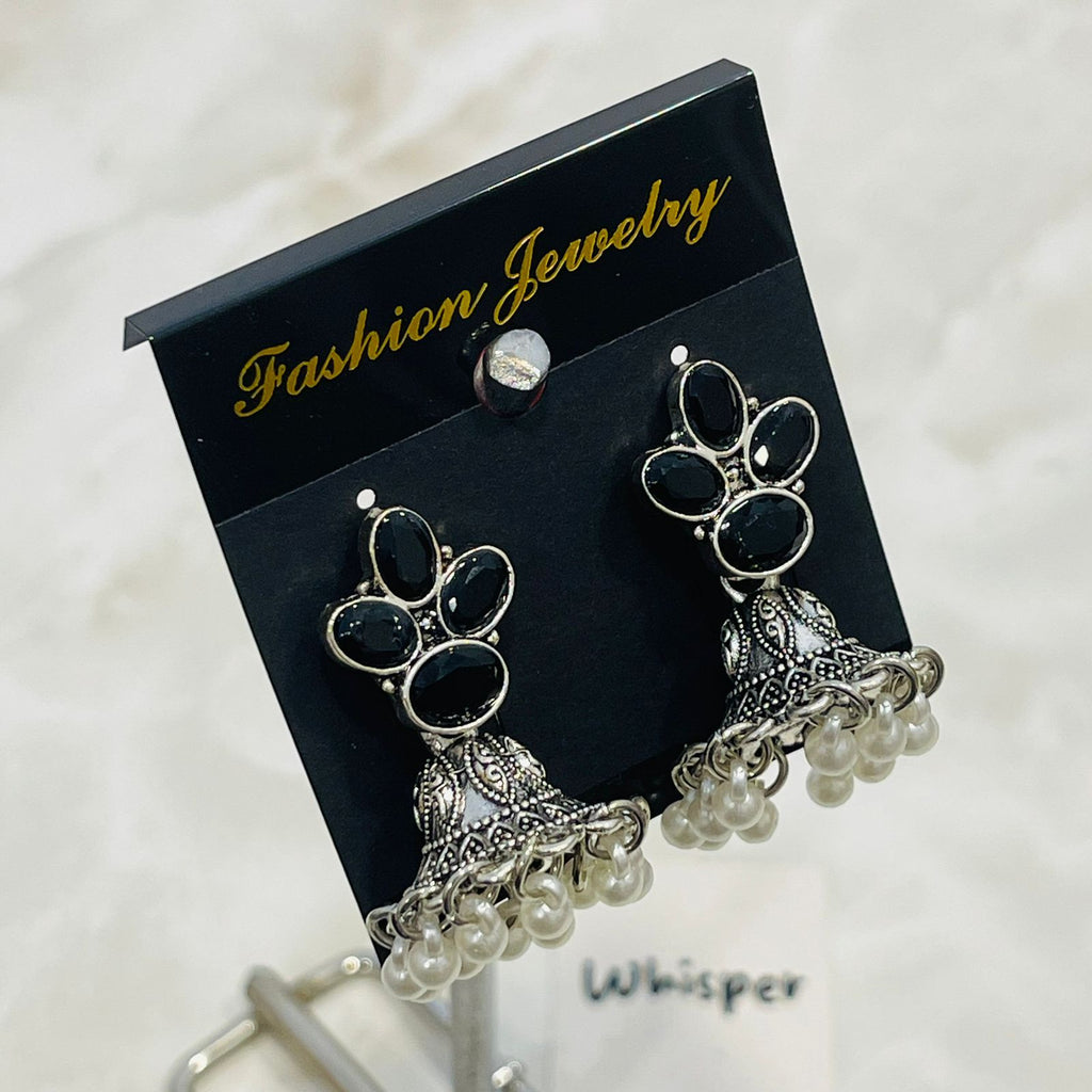 Black Stone Oxidized Jhumka Earrings