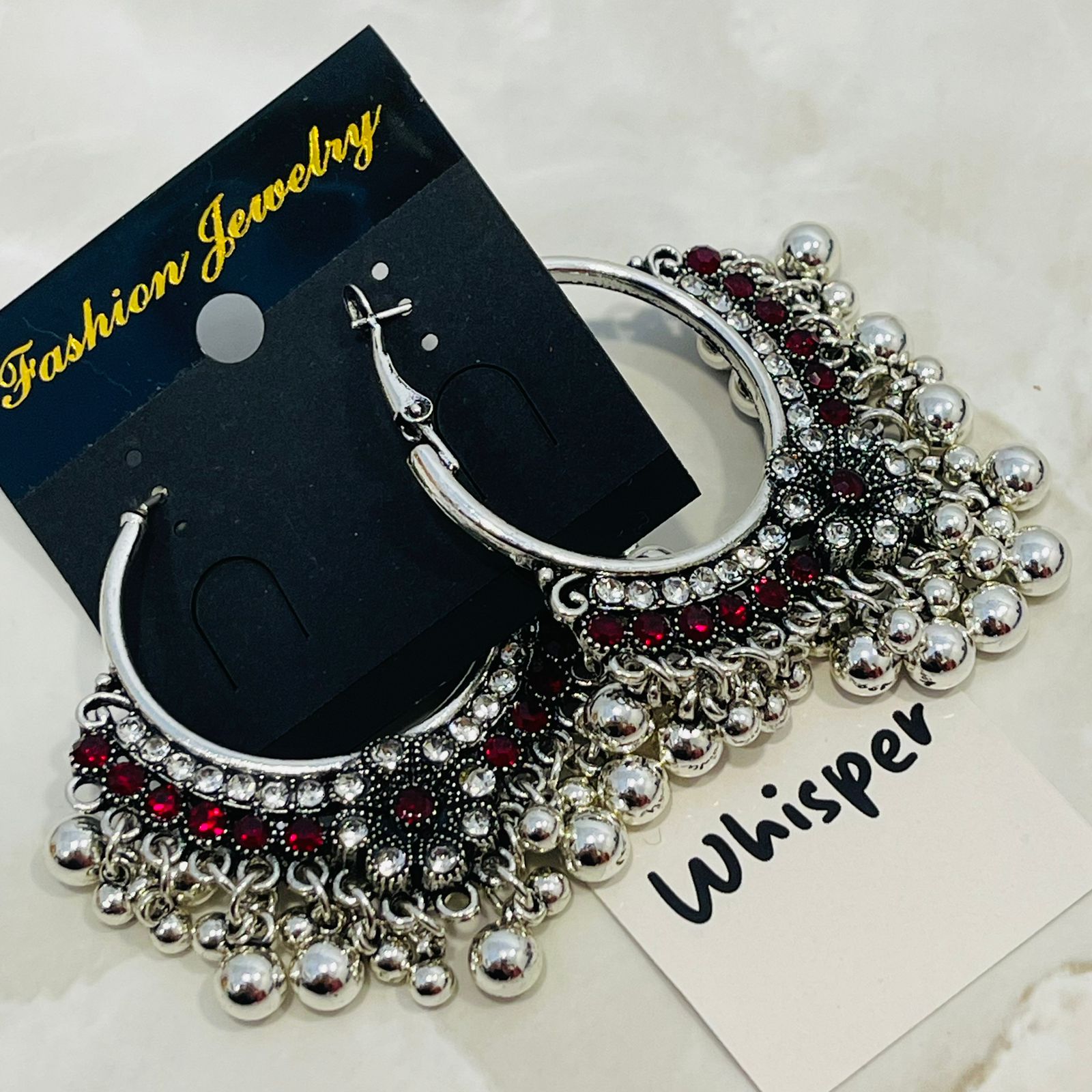 Ruby Oxidized Chandbali Earrings