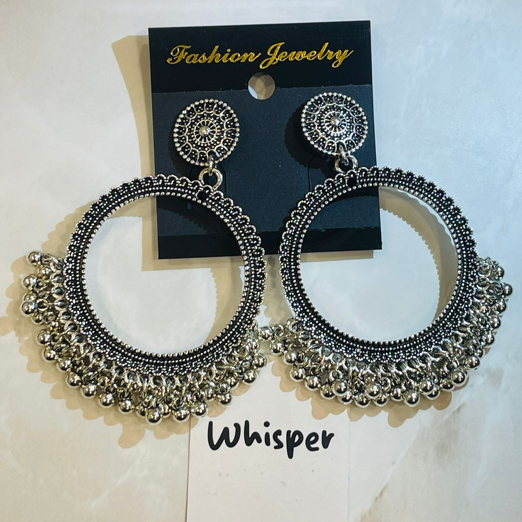 Oxidized Silver Tribal Hoop Jhumka