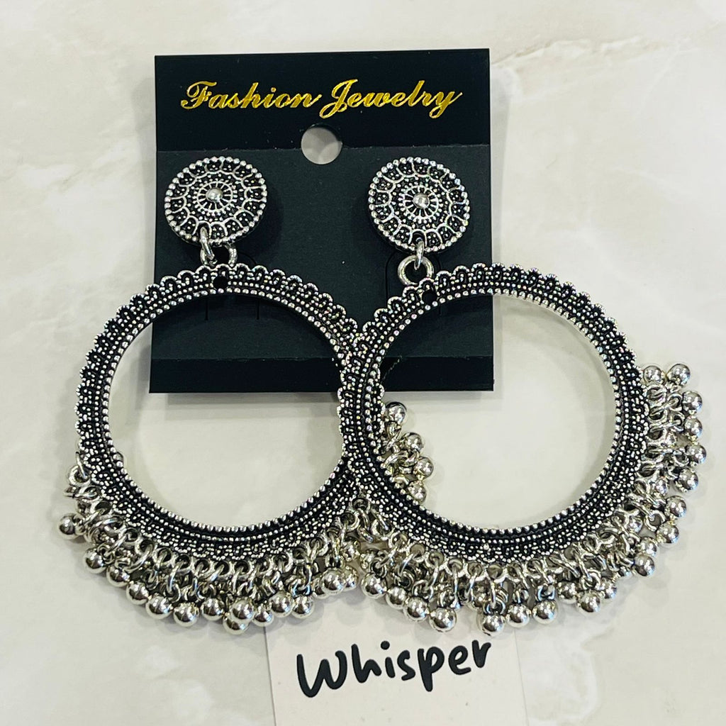 Oxidized Silver Tribal Hoop Jhumka