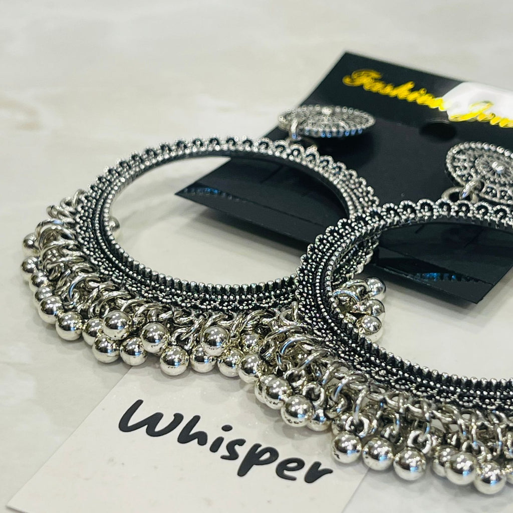 Oxidized Silver Tribal Hoop Jhumka