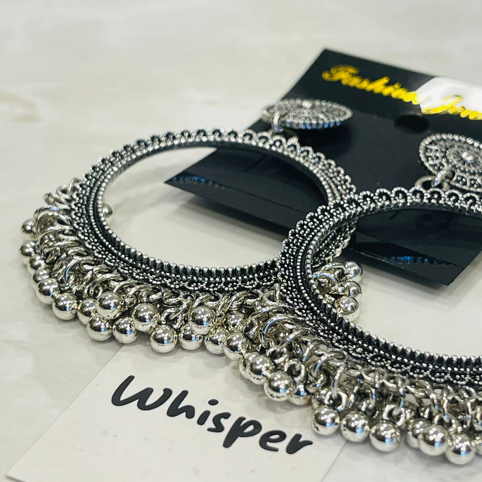 Oxidized Silver Tribal Hoop Jhumka
