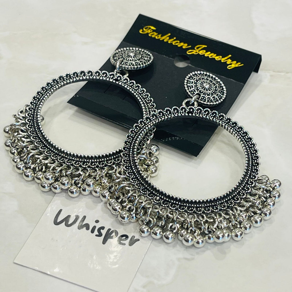 Oxidized Silver Tribal Hoop Jhumka