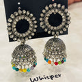 Oxidized Silver Multi-Color Beaded Jhumka