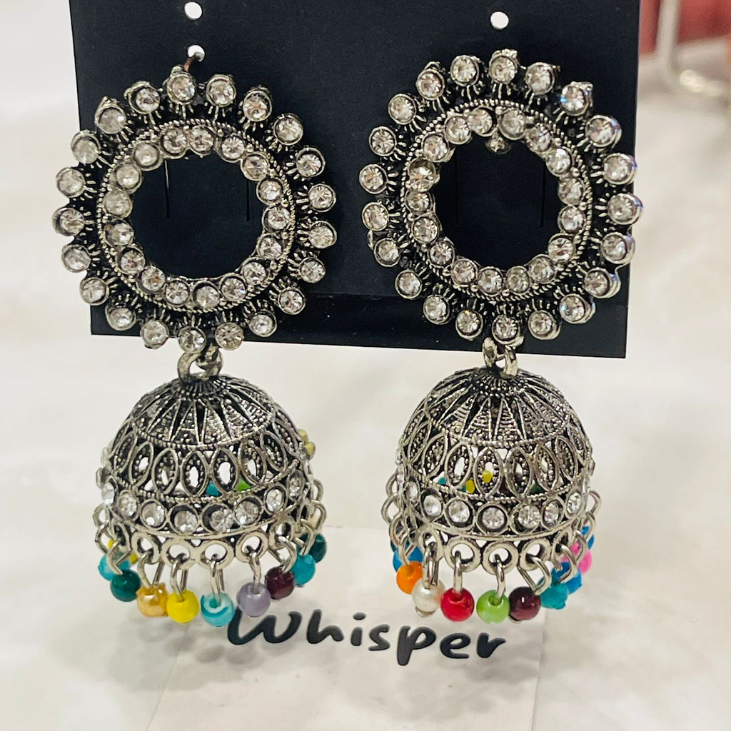 Oxidized Silver Multi-Color Beaded Jhumka