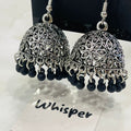 Silver Black Drop Hoop Jhumka Earrings
