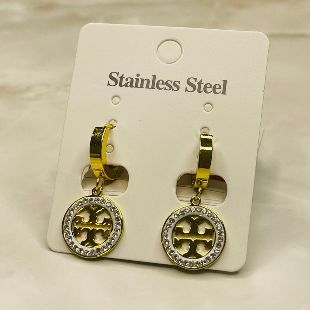 Gold Plated Stainless Steel Round Charm Earrings