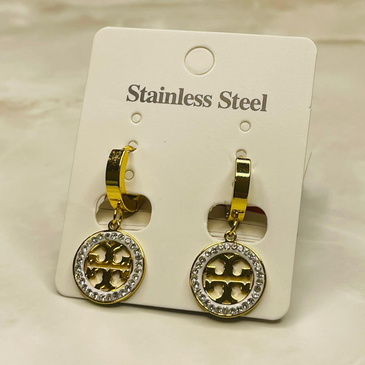 Gold Plated Stainless Steel Round Charm Earrings