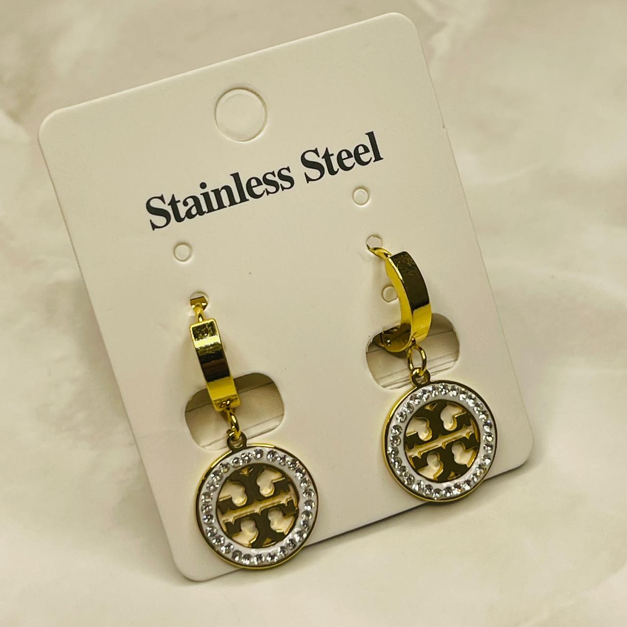 Gold Plated Stainless Steel Round Charm Earrings