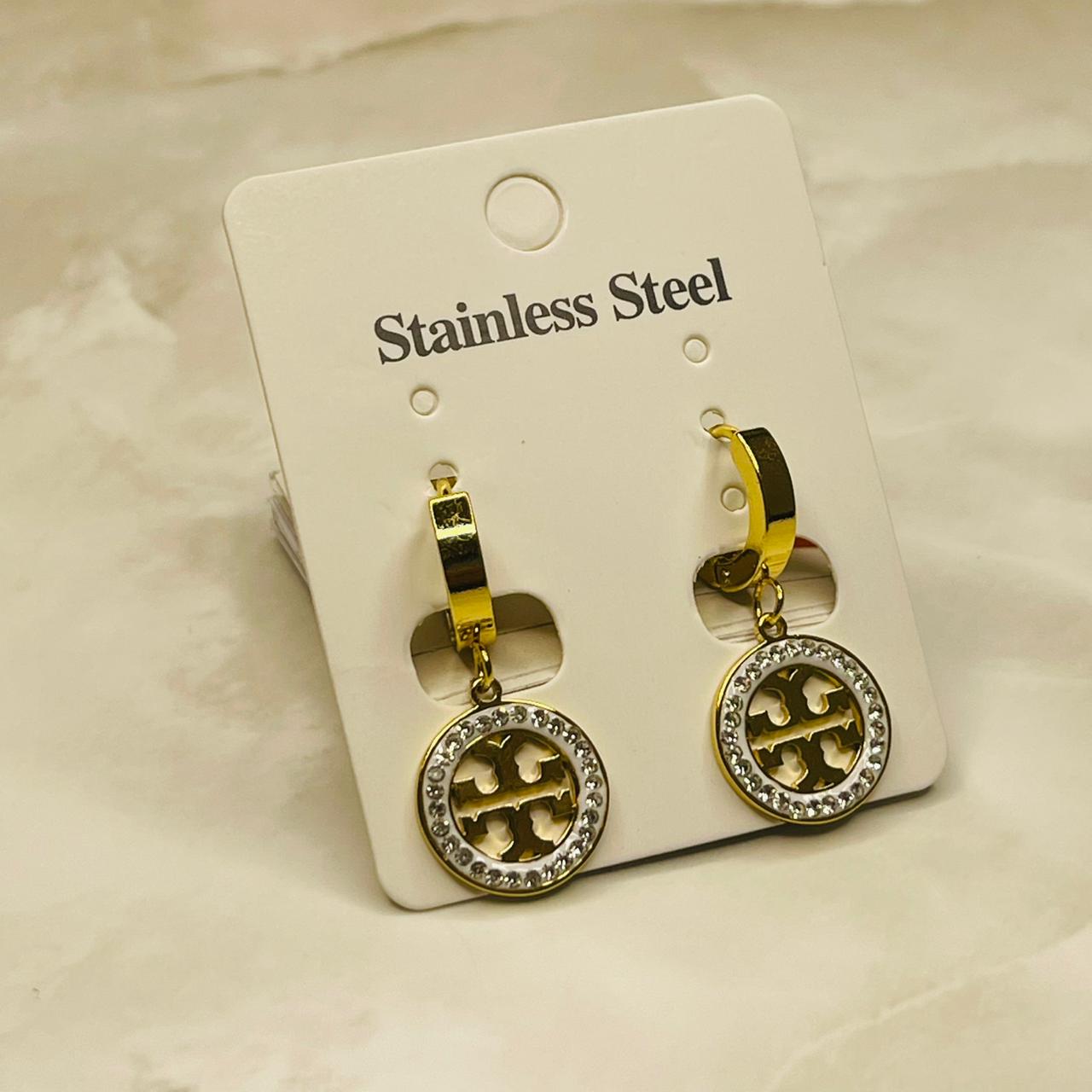 Gold Plated Stainless Steel Round Charm Earrings