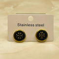 Black Enamel Gold Rim Designer Stud Earrings