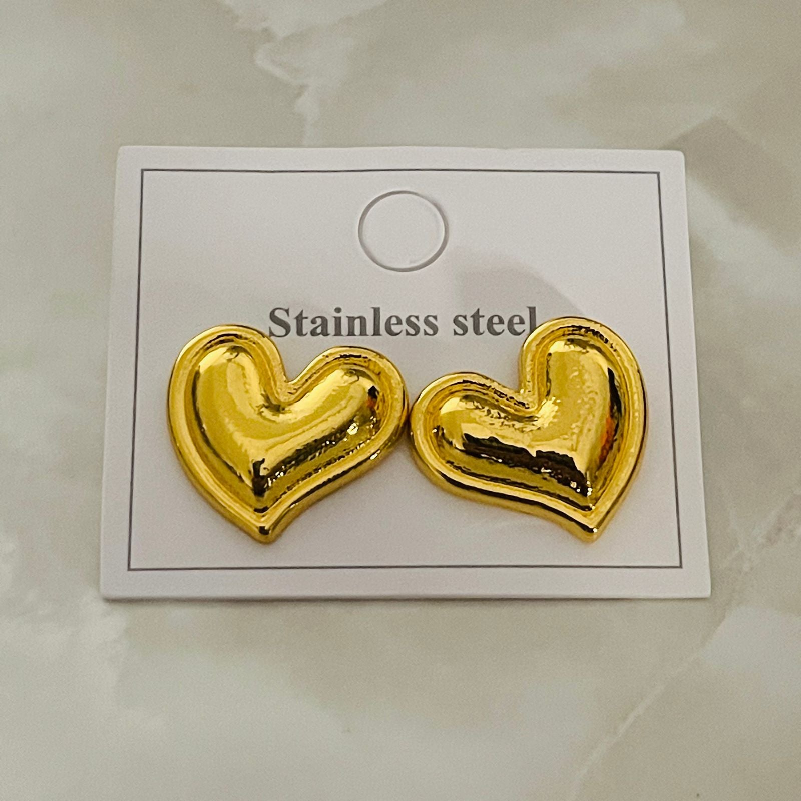 Golden Puffy Heart Studs