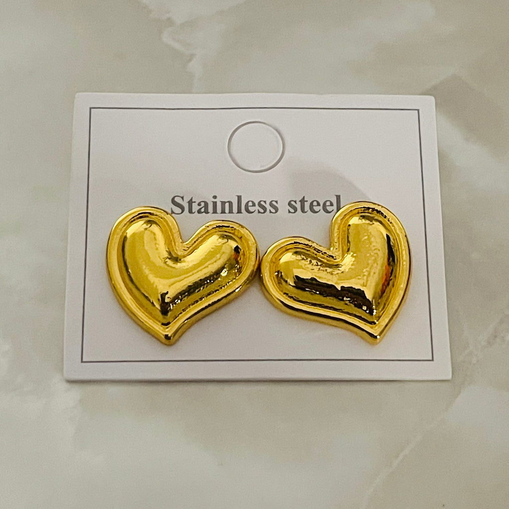 Golden Puffy Heart Studs
