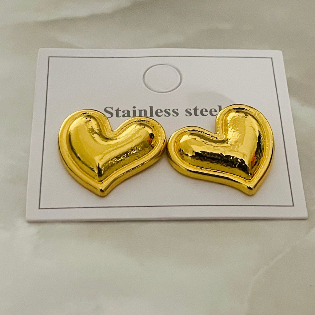 Golden Puffy Heart Studs