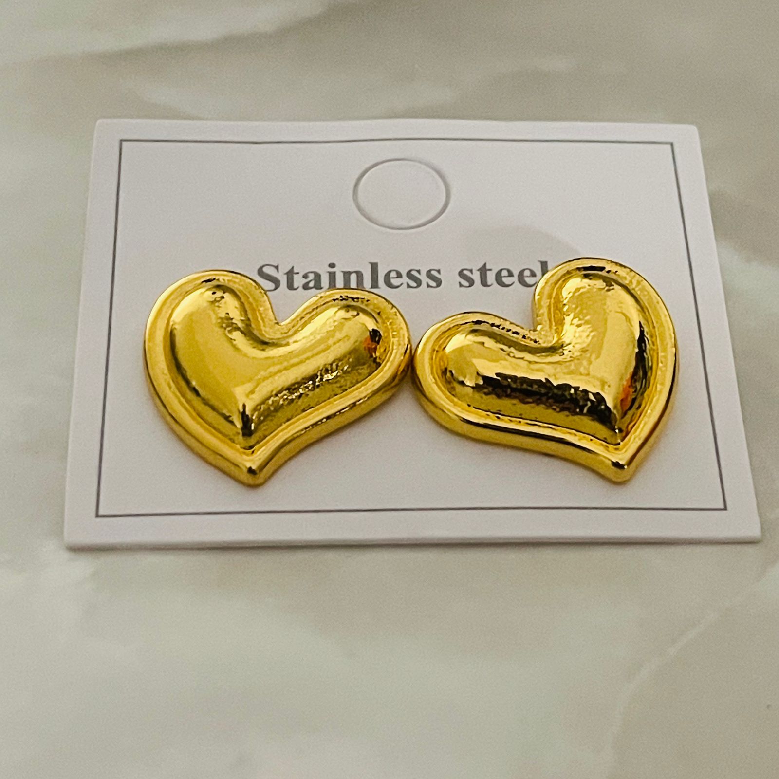 Golden Puffy Heart Studs