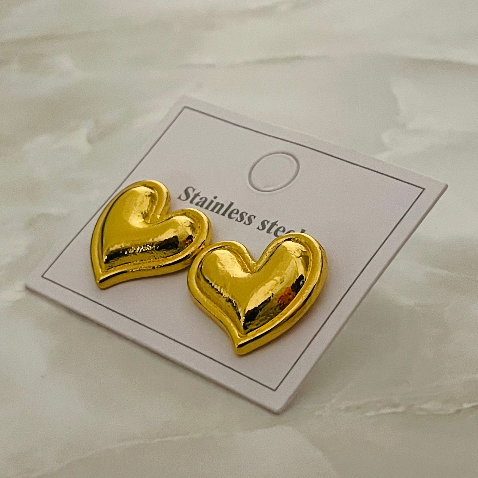 Golden Puffy Heart Studs