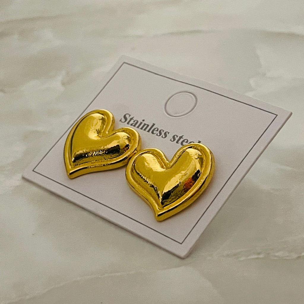 Golden Puffy Heart Studs