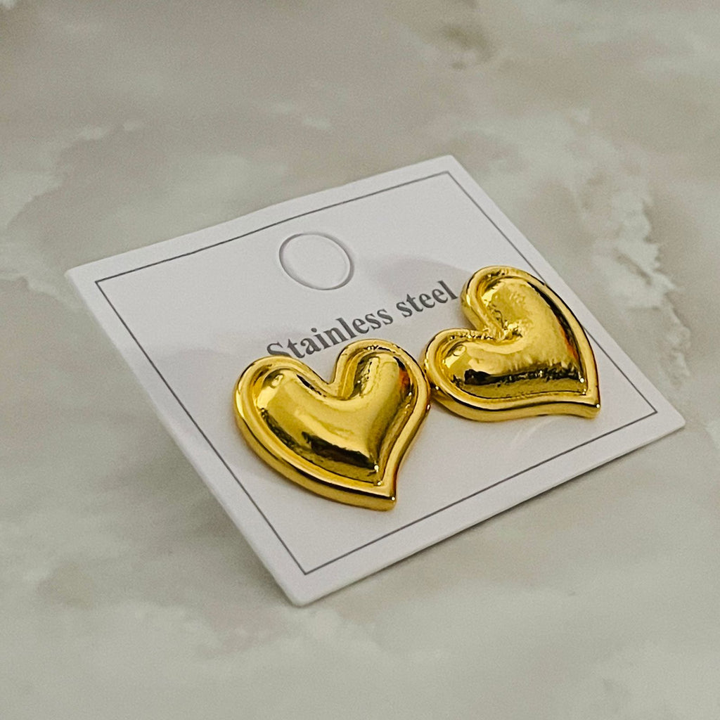 Golden Puffy Heart Studs