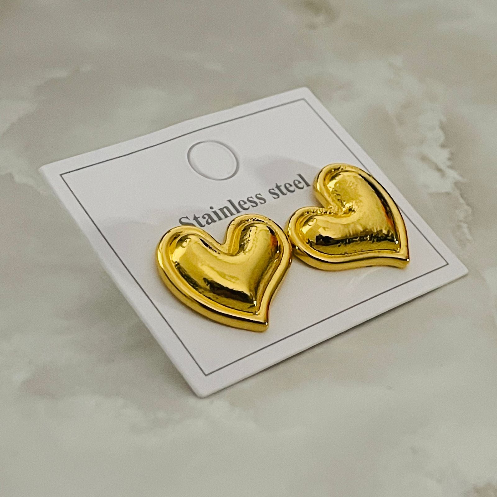 Golden Puffy Heart Studs