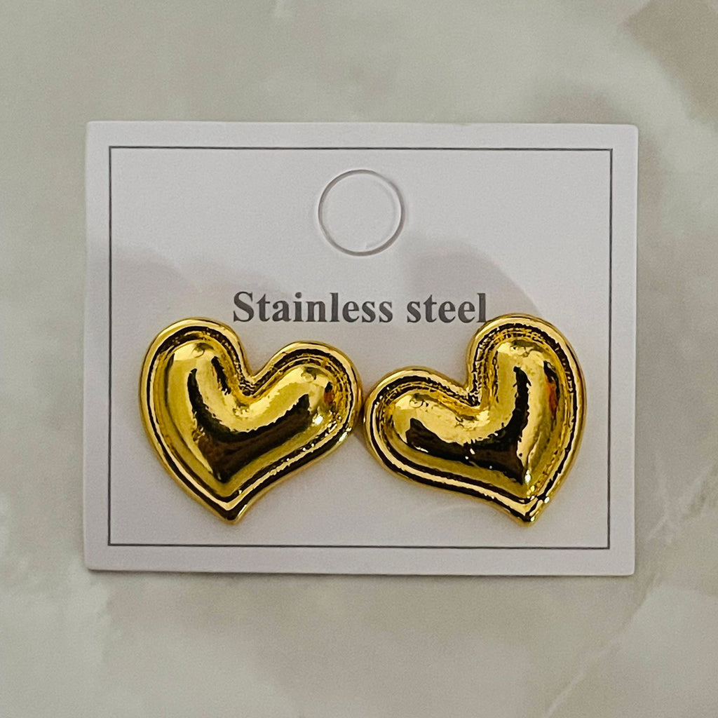 Golden Puffy Heart Studs