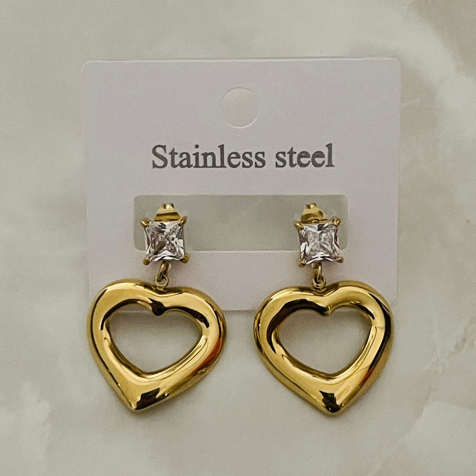 Golden Heart Drop Stud Earrings