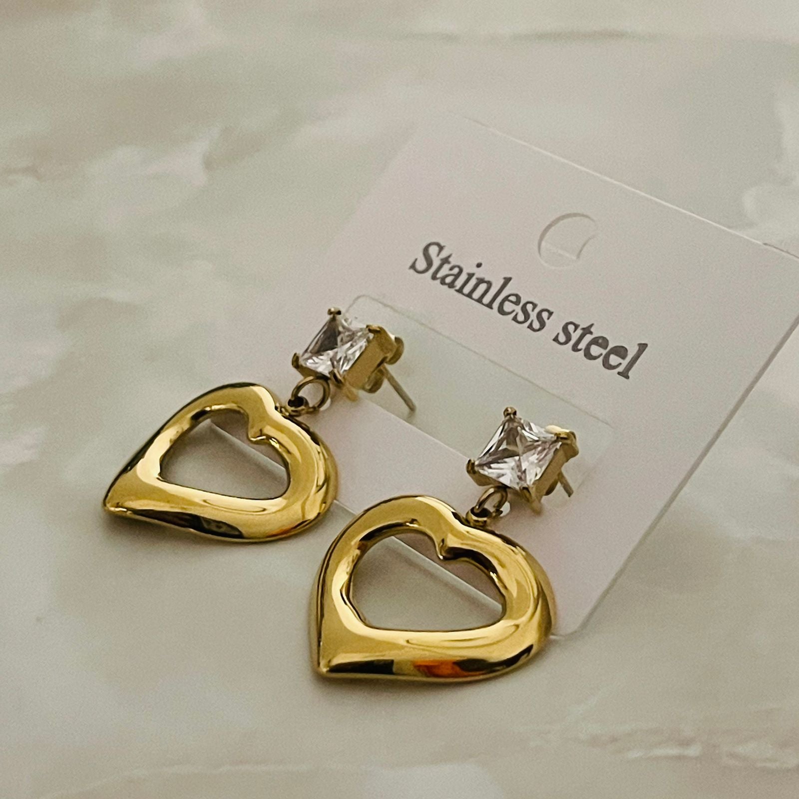 Golden Heart Drop Stud Earrings