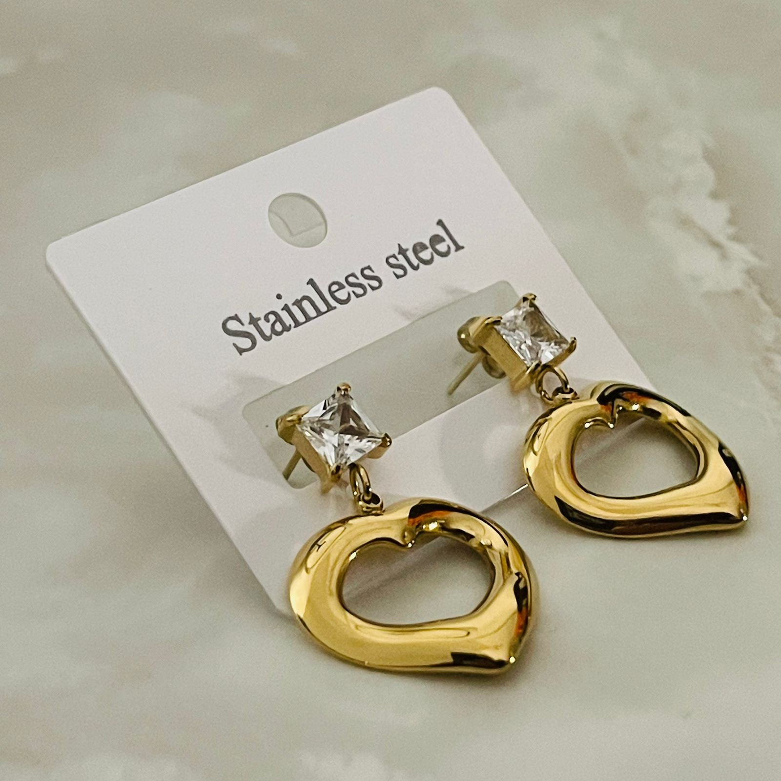 Golden Heart Drop Stud Earrings