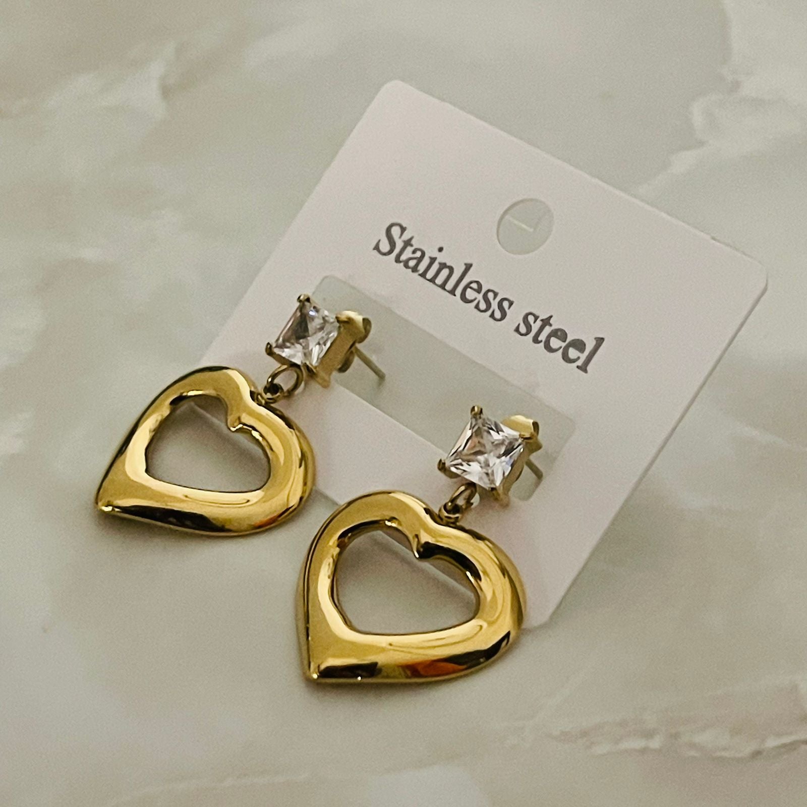Golden Heart Drop Stud Earrings