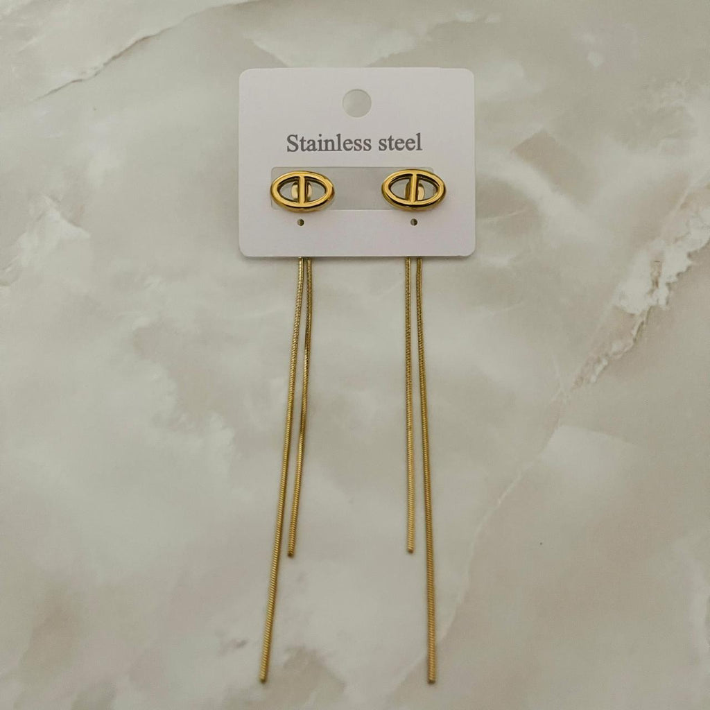 Golden Oval Chain Drop Earrings