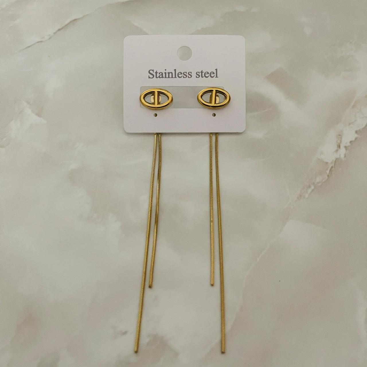 Golden Oval Chain Drop Earrings