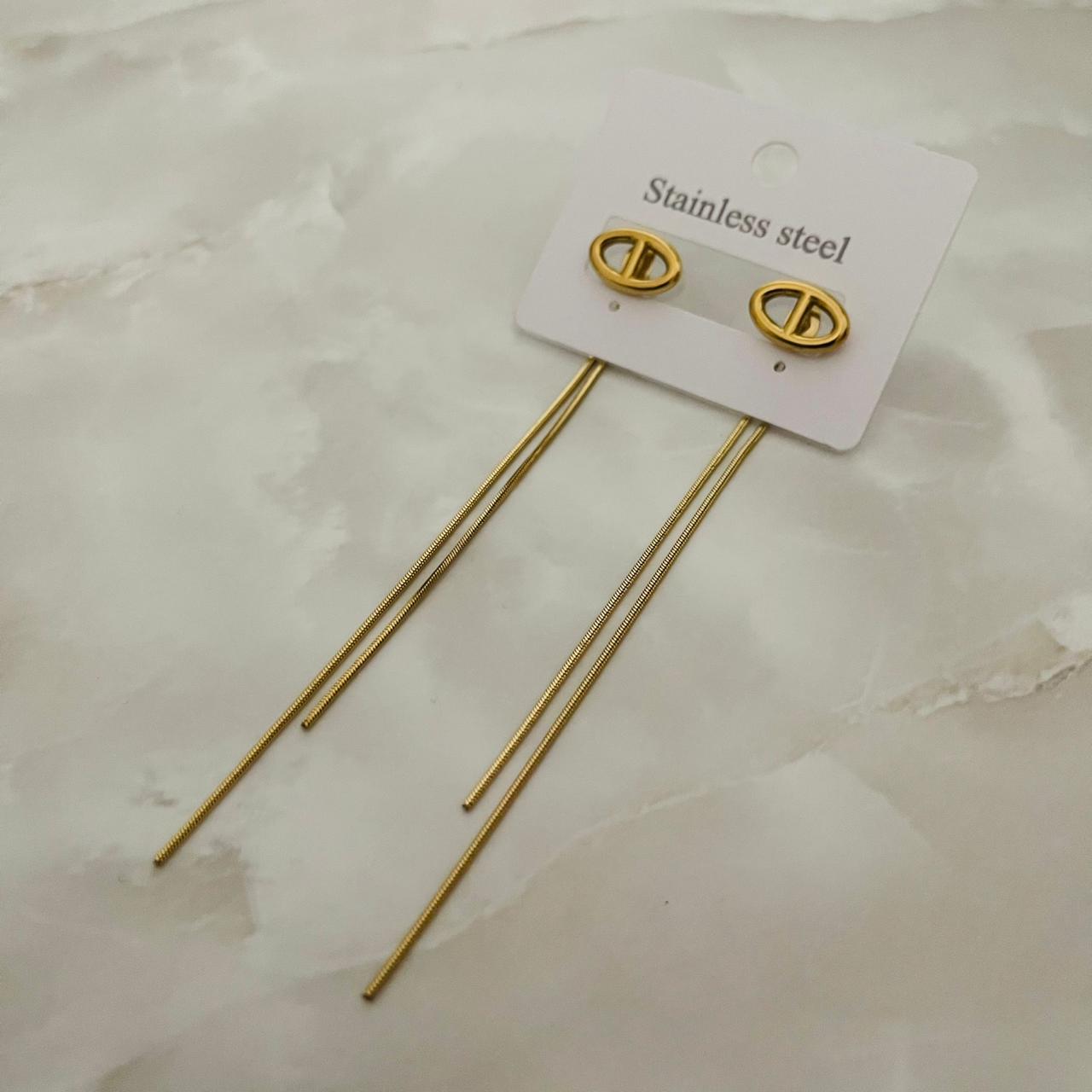 Golden Oval Chain Drop Earrings