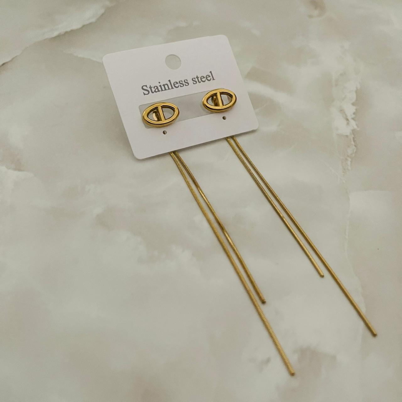 Golden Oval Chain Drop Earrings