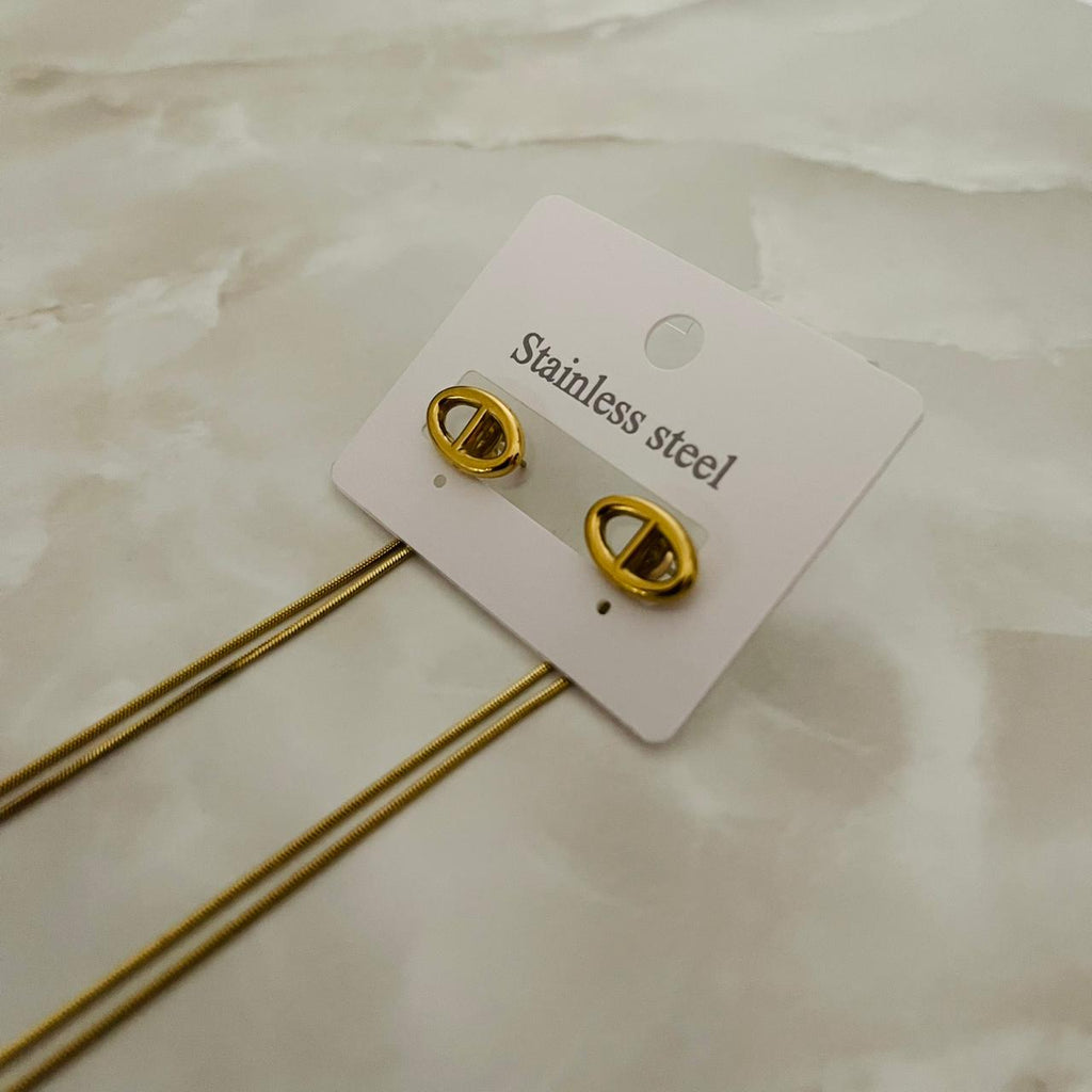 Golden Oval Chain Drop Earrings