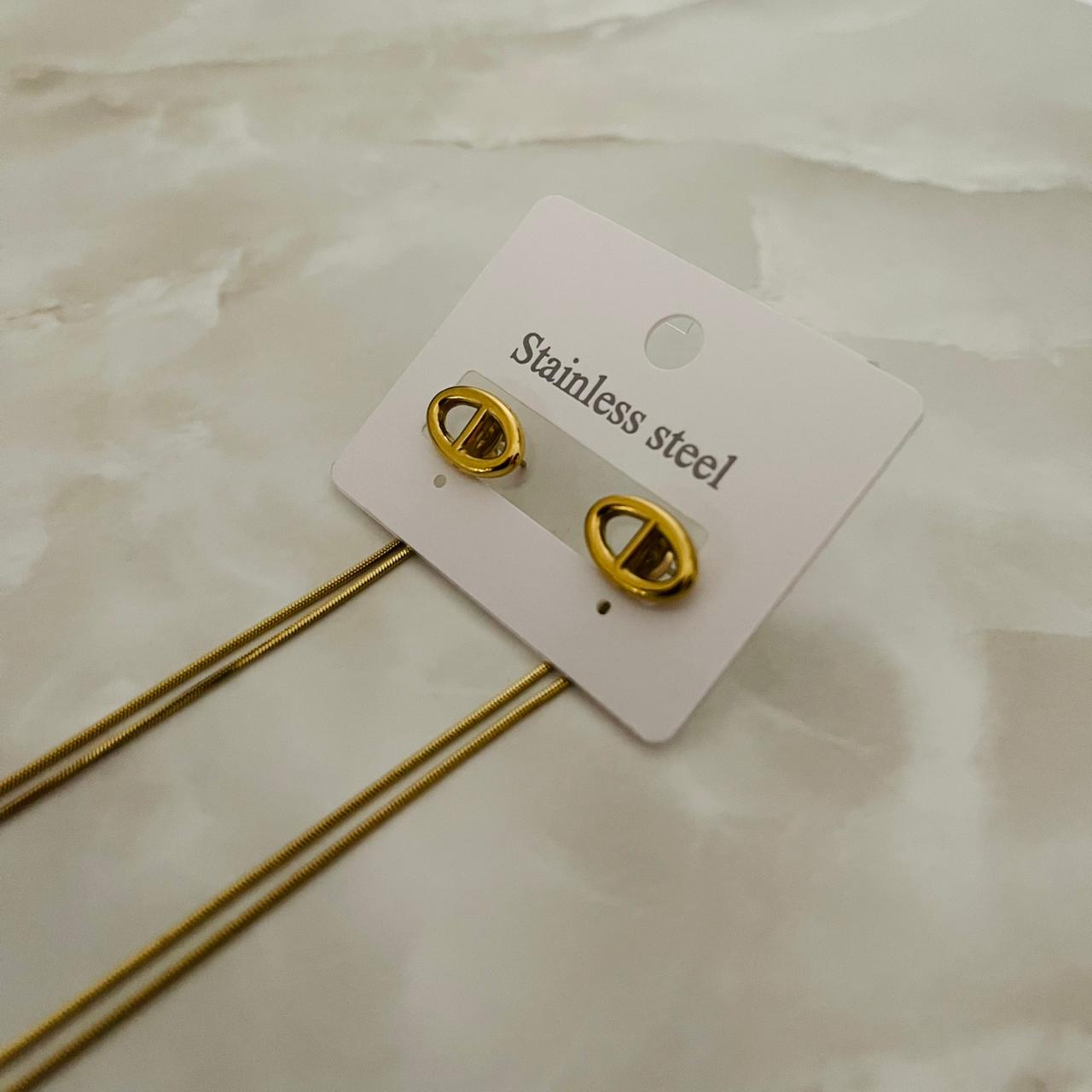Golden Oval Chain Drop Earrings